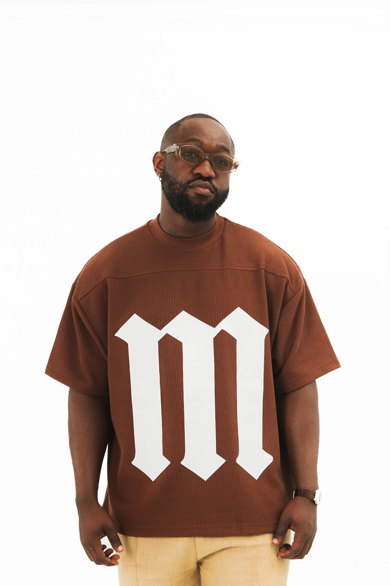 Brown Cotton Pleated Tee