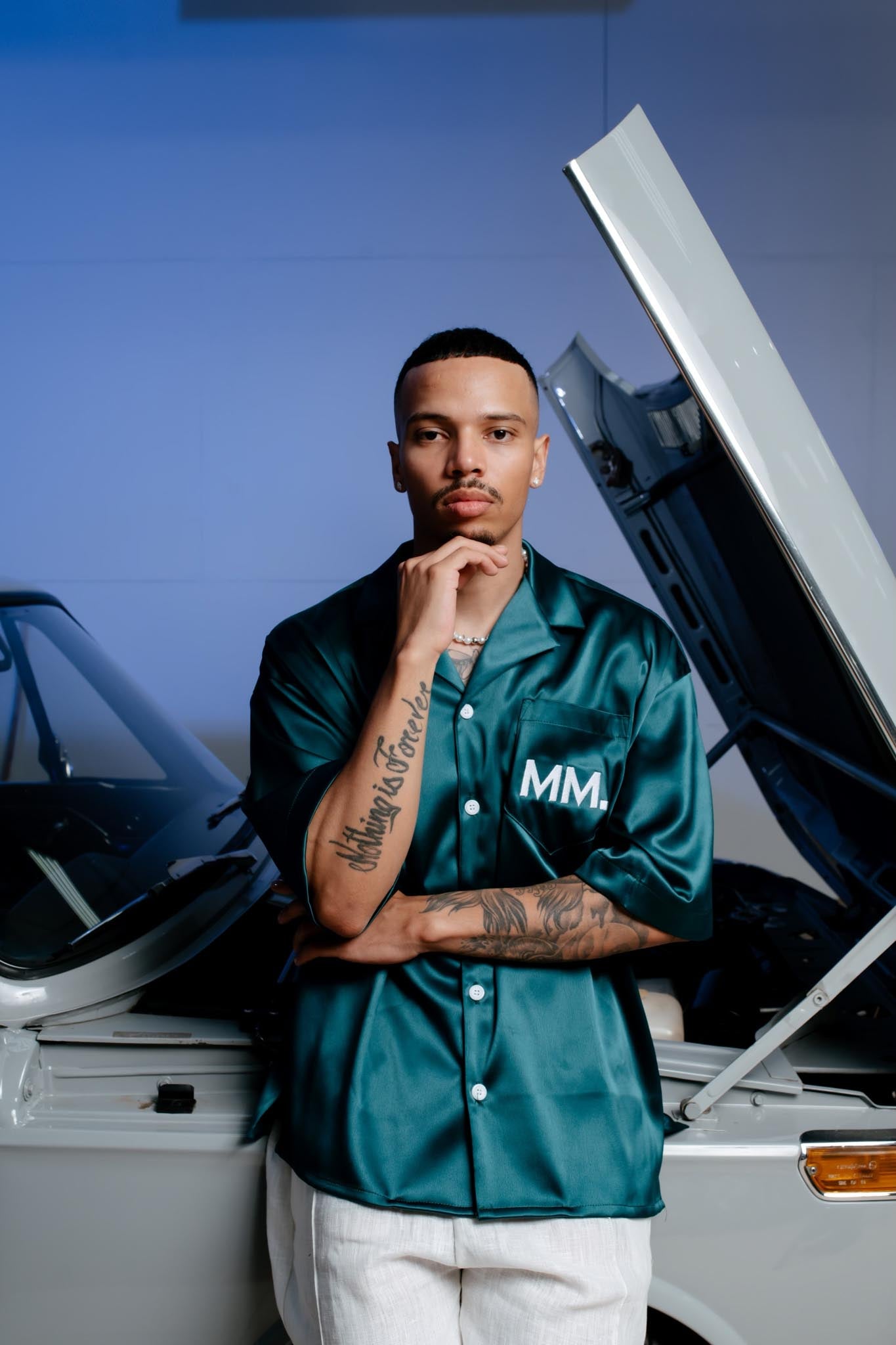 “MM.” Satin Shirt
