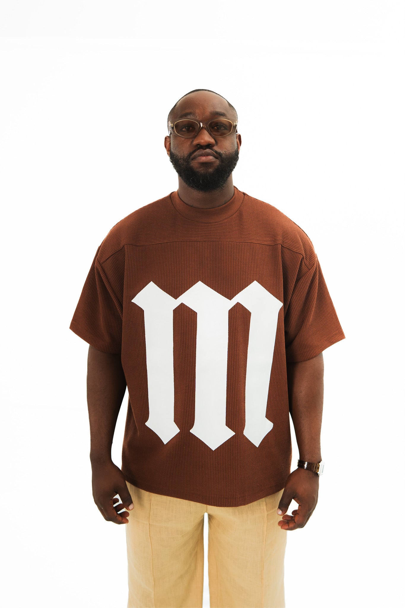 Brown Cotton Pleated Tee