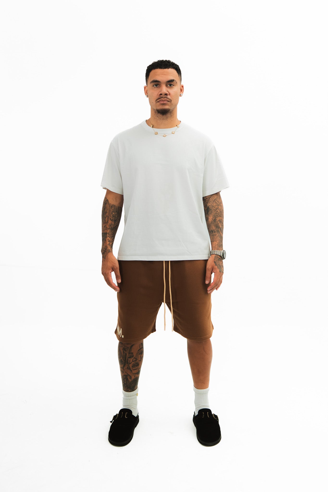 Brown Signature ‘MM.’ Shorts