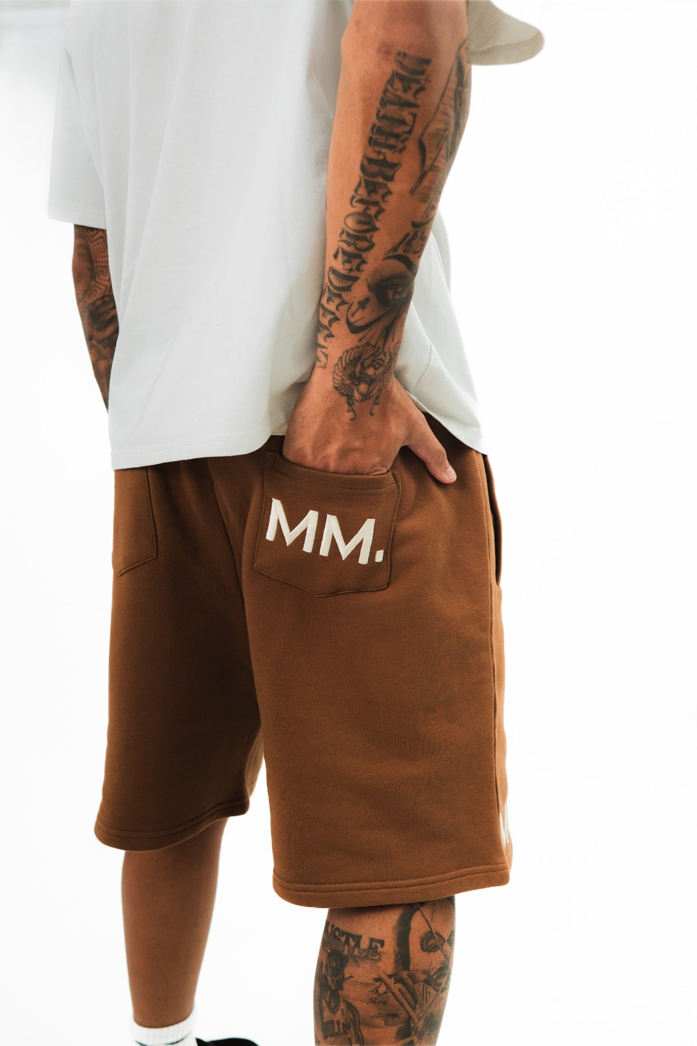 Brown Signature ‘MM.’ Shorts