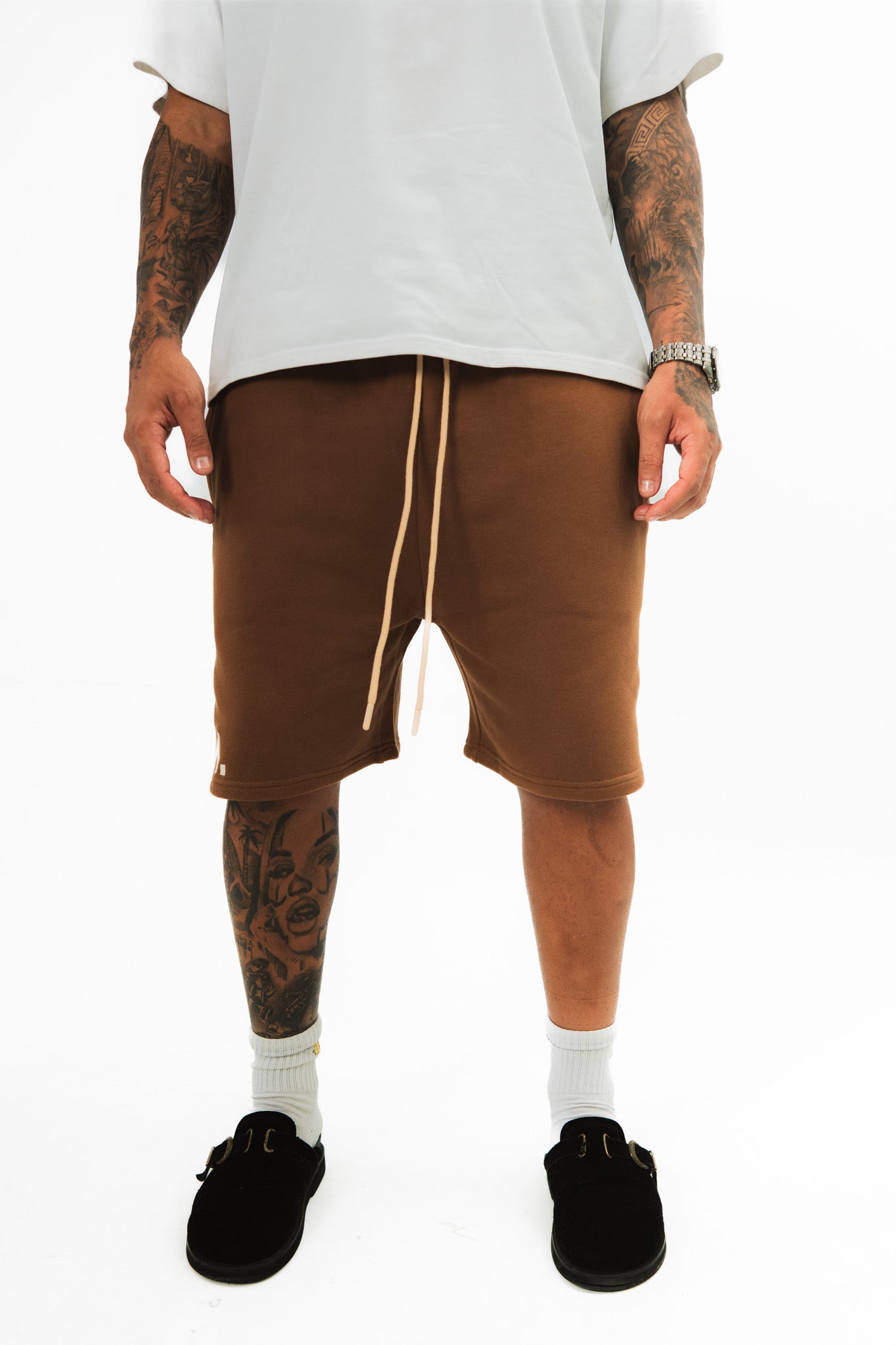 Brown Signature ‘MM.’ Shorts